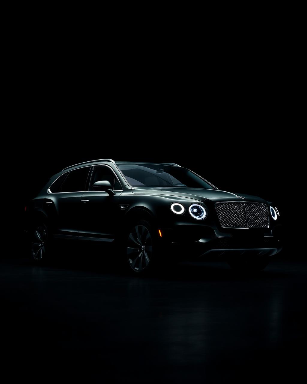 Bentley Bentayga luxury SUV with chrome details in dark studio lighting
